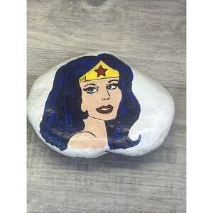 Hand Painted Art Rock Garden Wonder Woman Superhero Paperweight OOAK